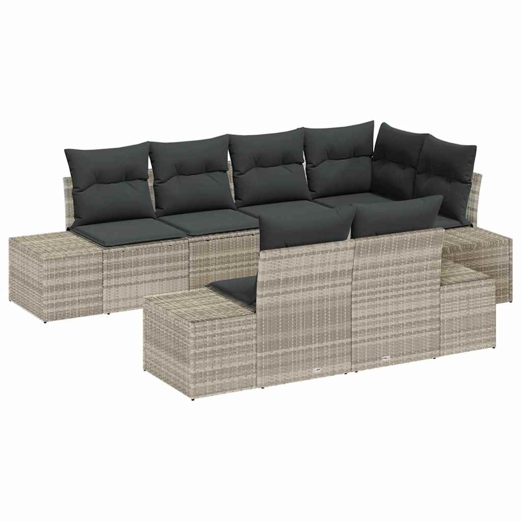 Gartensofa-set 7 stk. Hellgrau Poly-Rattan