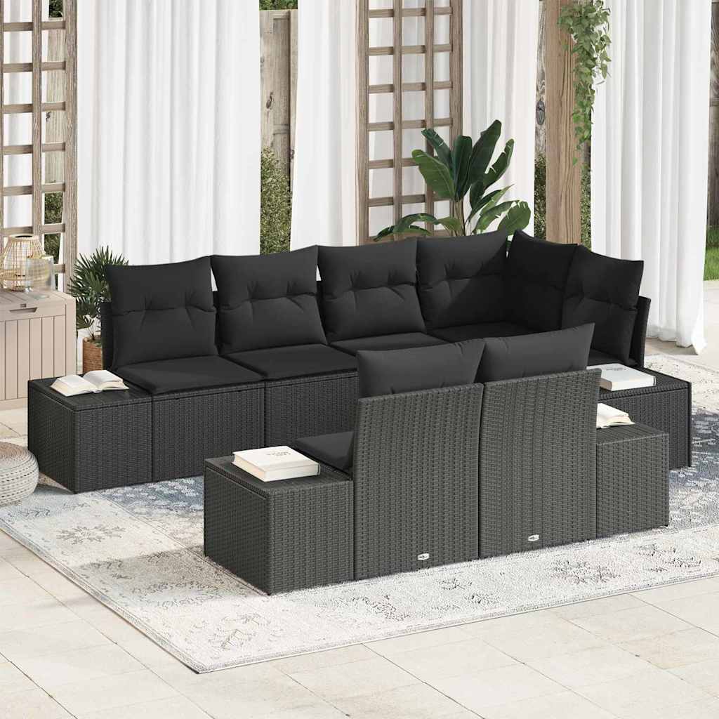 Gartensofa-set 7 stk. Schwarz Poly-Rattan
