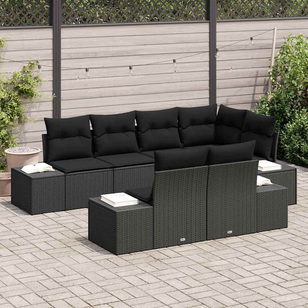 Gartensofa-set 7 stk. Schwarz Poly-Rattan