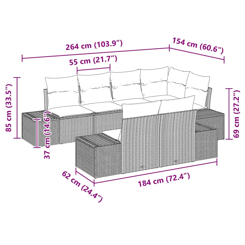 Gartensofa-set 7 stk. Schwarz Poly-Rattan