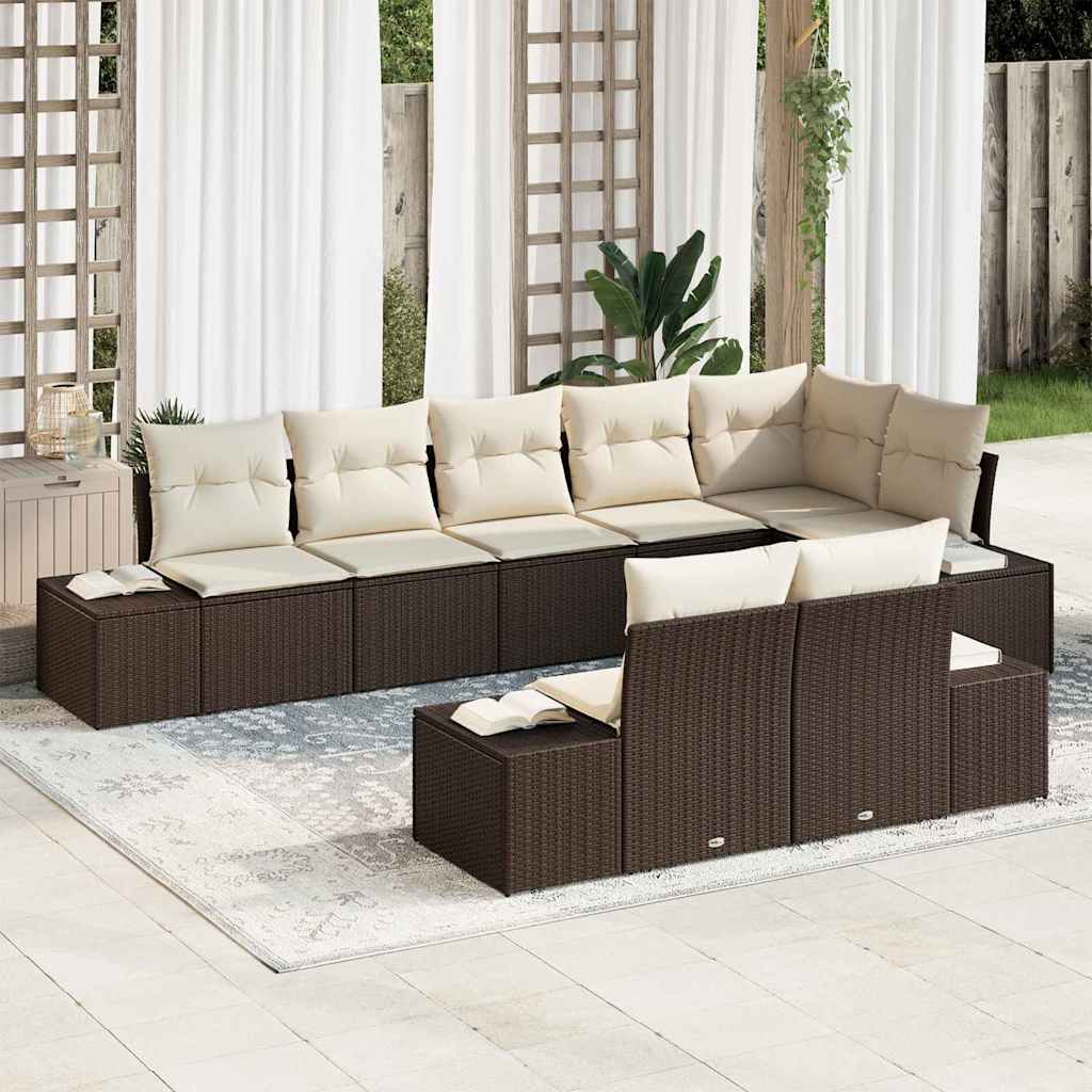 Gartensofa-set mit Kissen 8 pcs Braun und Creme Poly-Rattan