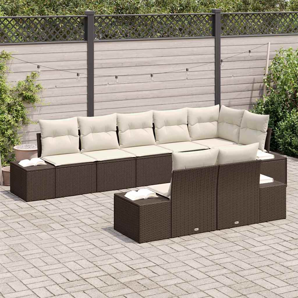 Gartensofa-set mit Kissen 8 pcs Braun und Creme Poly-Rattan