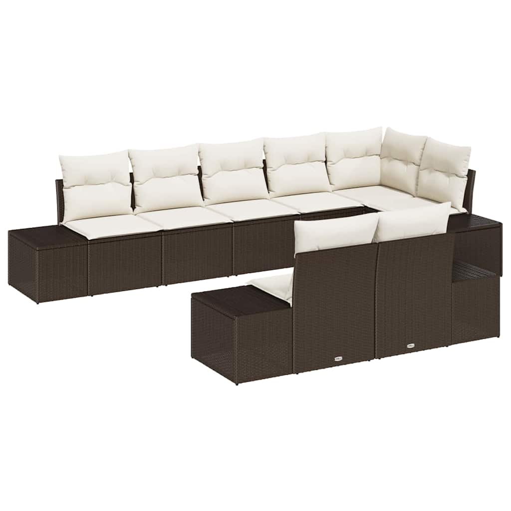 Gartensofa-set 8 Stk. Braun und Creme Poly-Rattan
