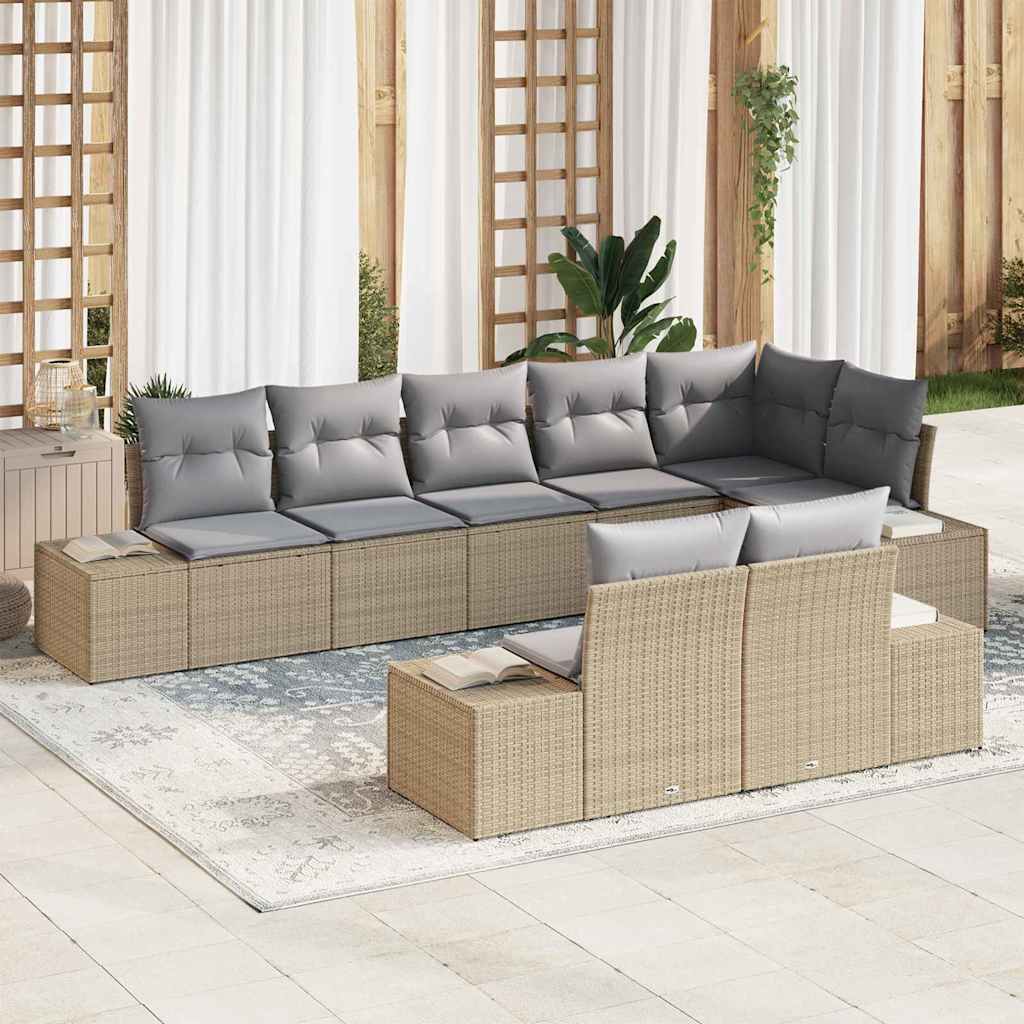 Gartensofa-set mit Kissen 8 pcs Beige und Grau Poly-Rattan