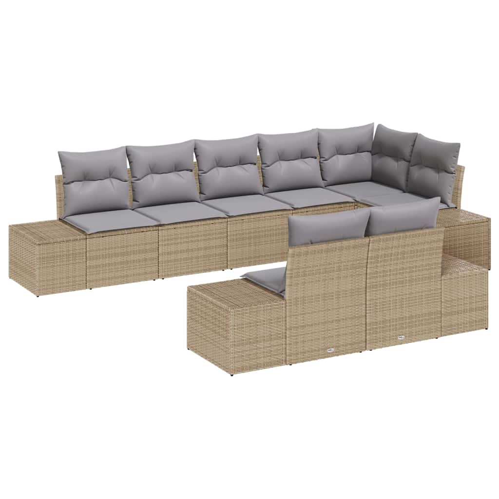 Gartensofa-set mit Kissen 8 pcs Beige und Grau Poly-Rattan