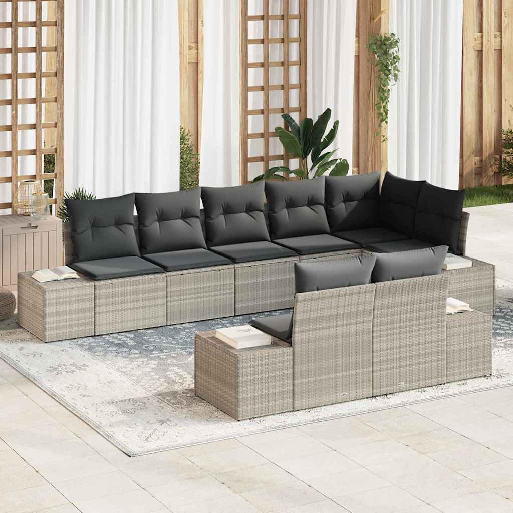 Gartensofa-set 8 Stk. Hellgrau Poly-Rattan