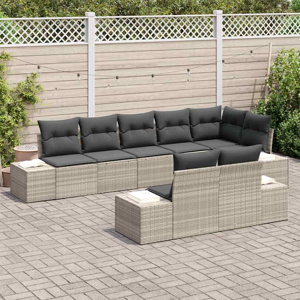 Gartensofa-set mit Kissen 8 pcs Hellgrau Poly-Rattan