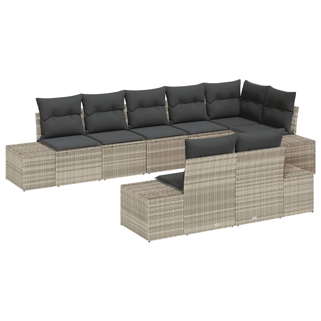 Gartensofa-set mit Kissen 8 pcs Hellgrau Poly-Rattan