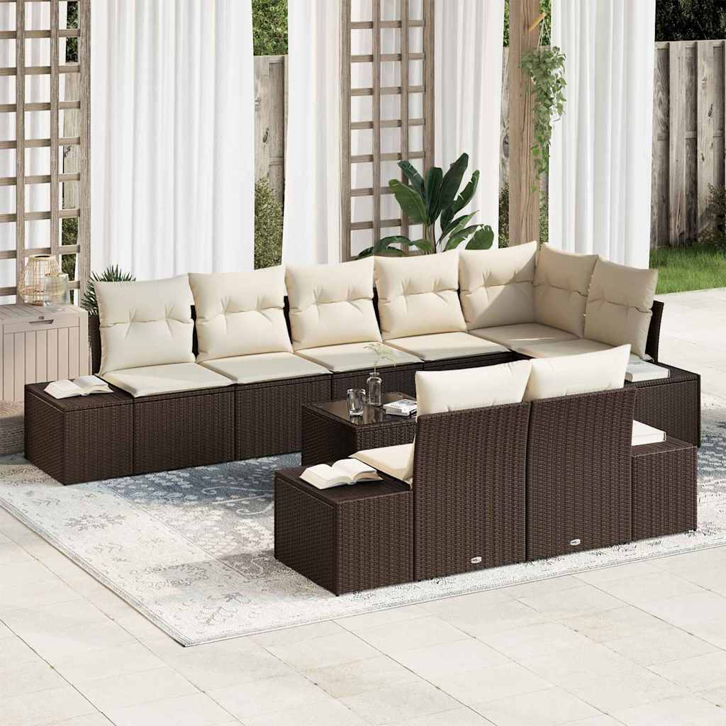 Gartensofa-set 9 stk. Braun und Creme Poly-Rattan