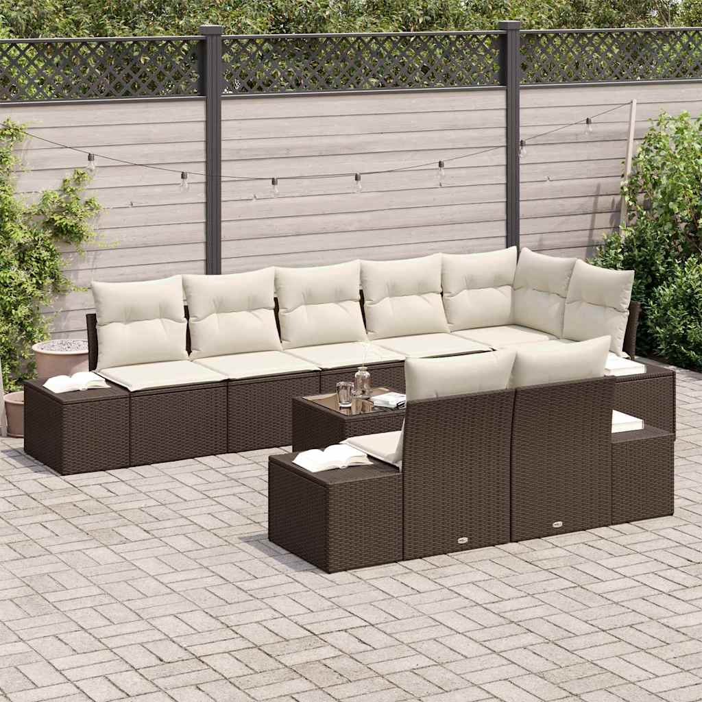 Gartensofa-set 9 stk. Braun und Creme Poly-Rattan