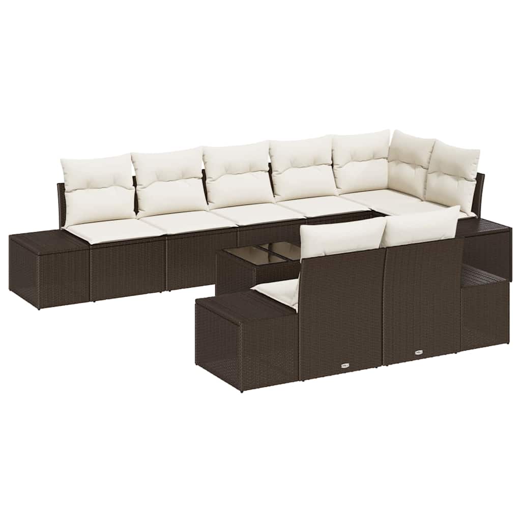 Gartensofa-set 9 stk. Braun und Creme Poly-Rattan