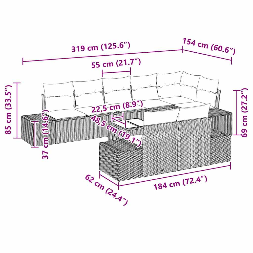 Gartensofa-set 9 stk. Braun und Creme Poly-Rattan