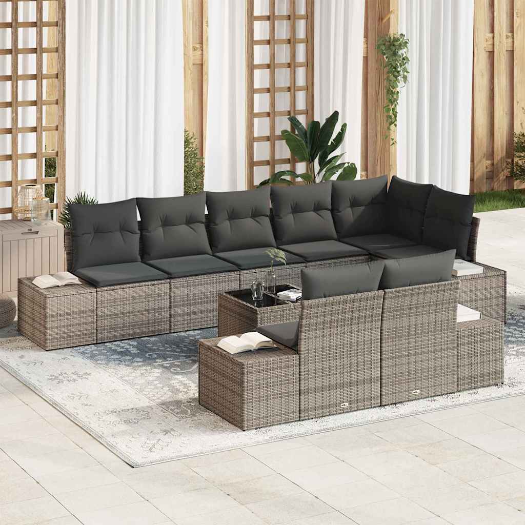 Gartensofa-set 9 stk. Grau Poly-Rattan