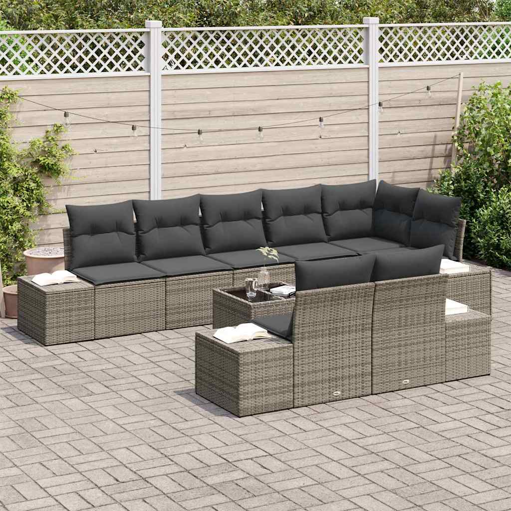 Gartensofa-set 9 stk. Grau Poly-Rattan