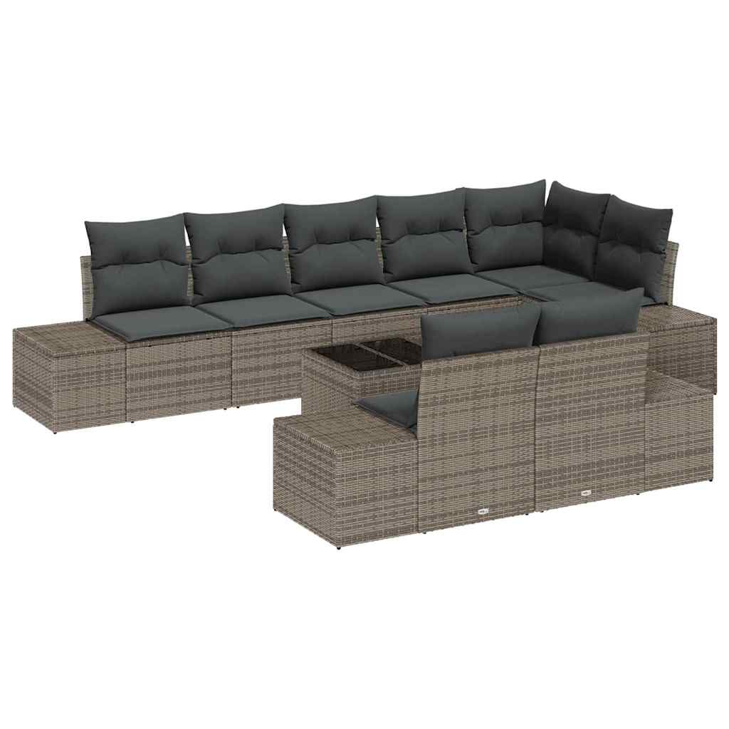 Gartensofa-set 9 stk. Grau Poly-Rattan