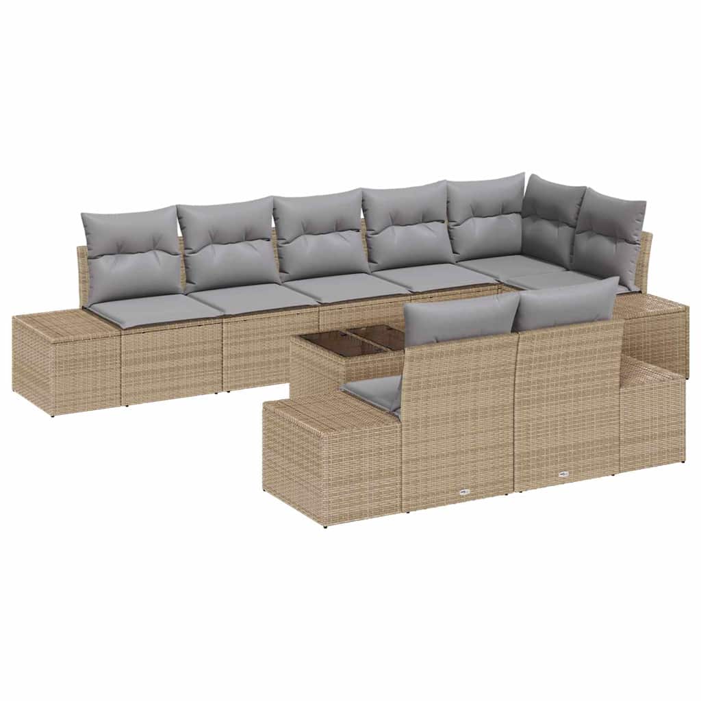 Gartensofa-set mit Kissen 9 pcs Beige und Grau Poly-Rattan