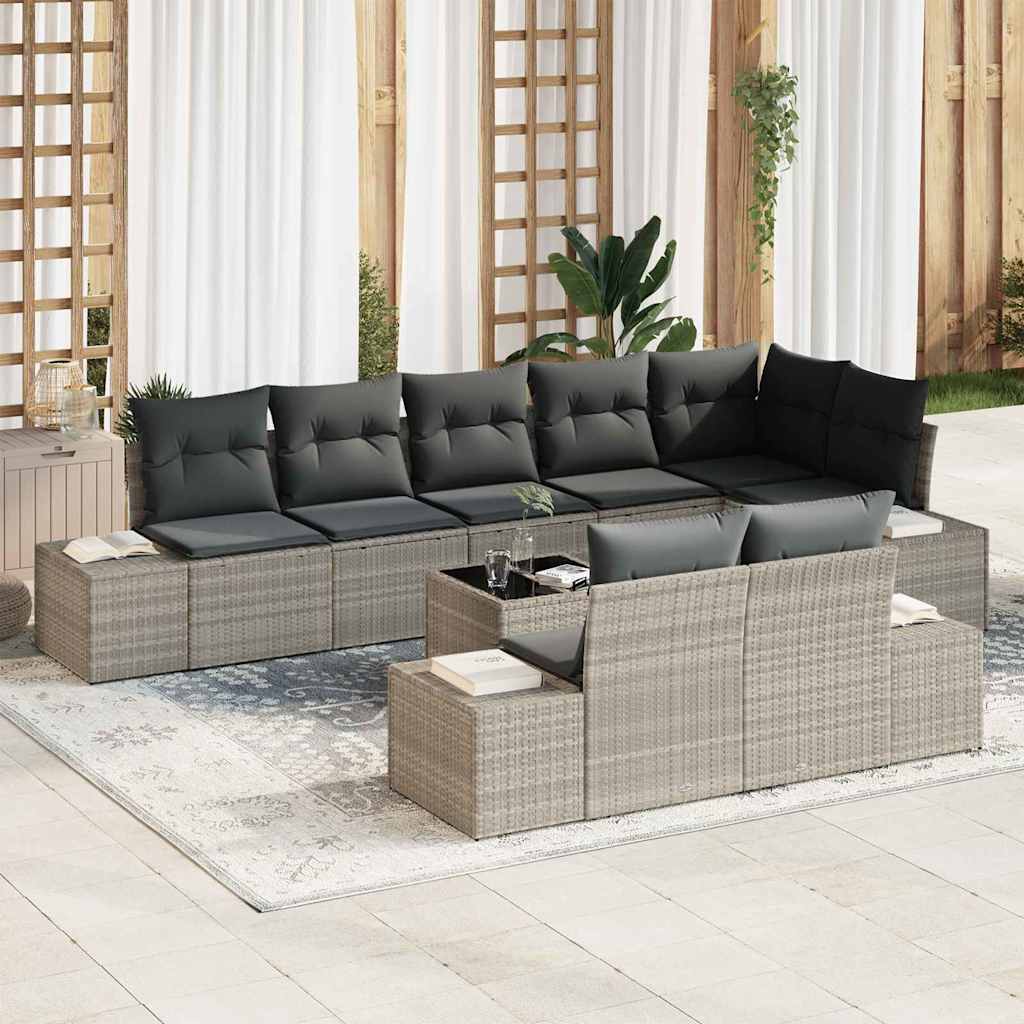 Gartensofa-set 9 stk. Hellgrau Poly-Rattan
