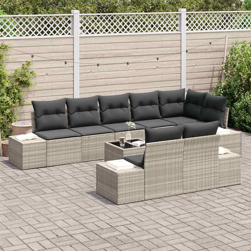 Gartensofa-set 9 stk. Hellgrau Poly-Rattan