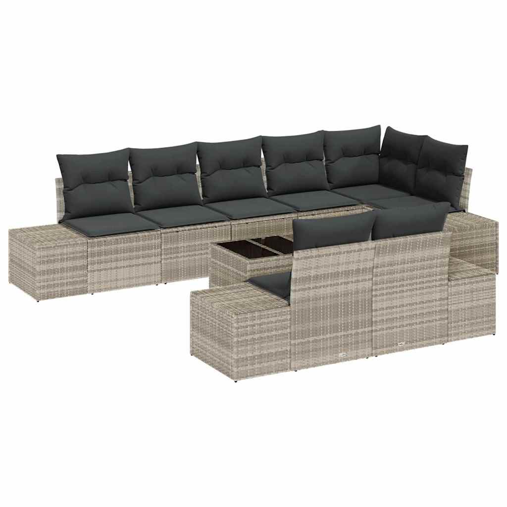 Gartensofa-set 9 stk. Hellgrau Poly-Rattan