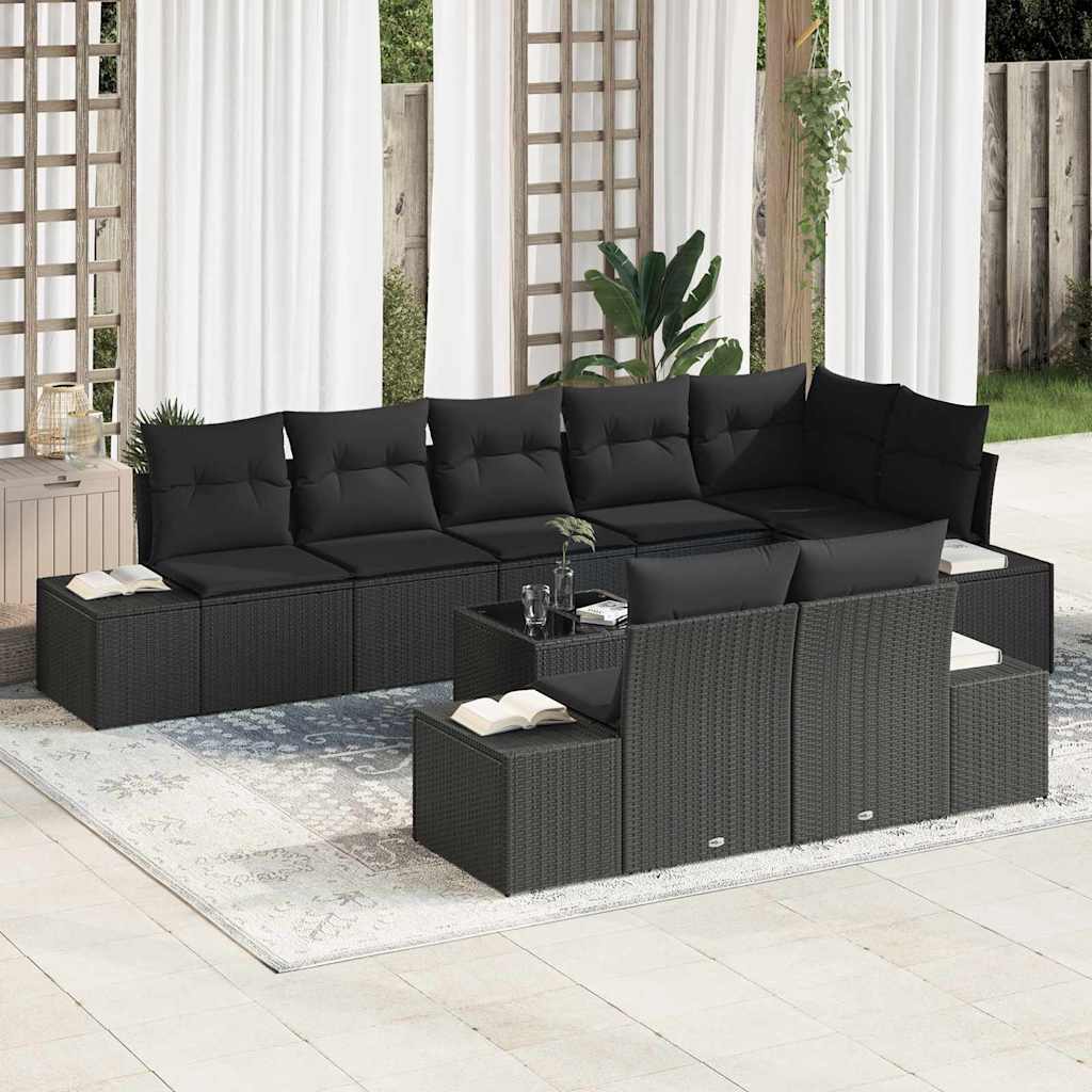 Gartensofa-set 9 stk. Schwarz Poly-Rattan