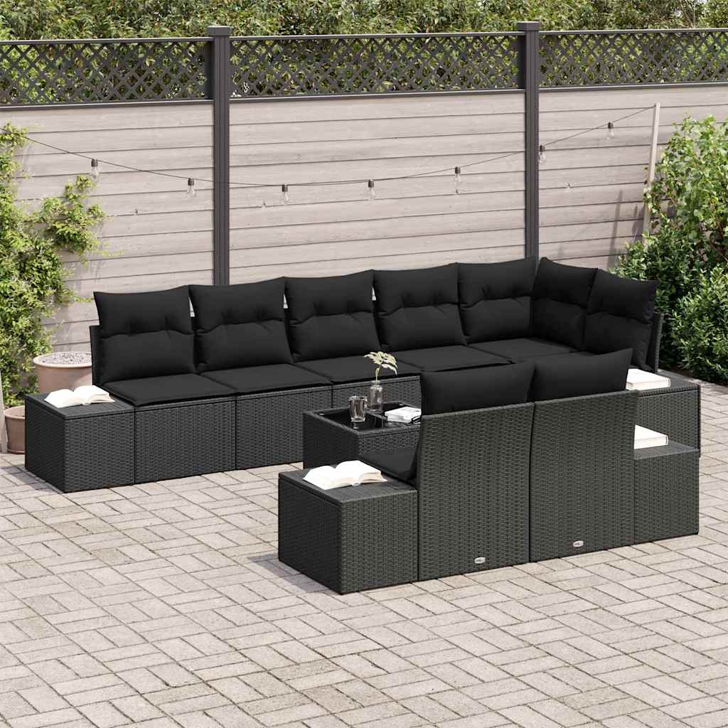Gartensofa-set 9 stk. Schwarz Poly-Rattan
