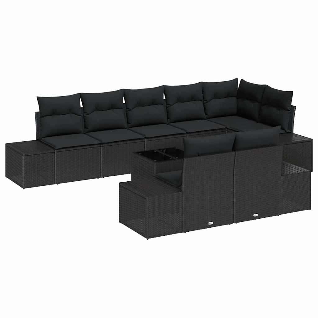 Gartensofa-set 9 stk. Schwarz Poly-Rattan
