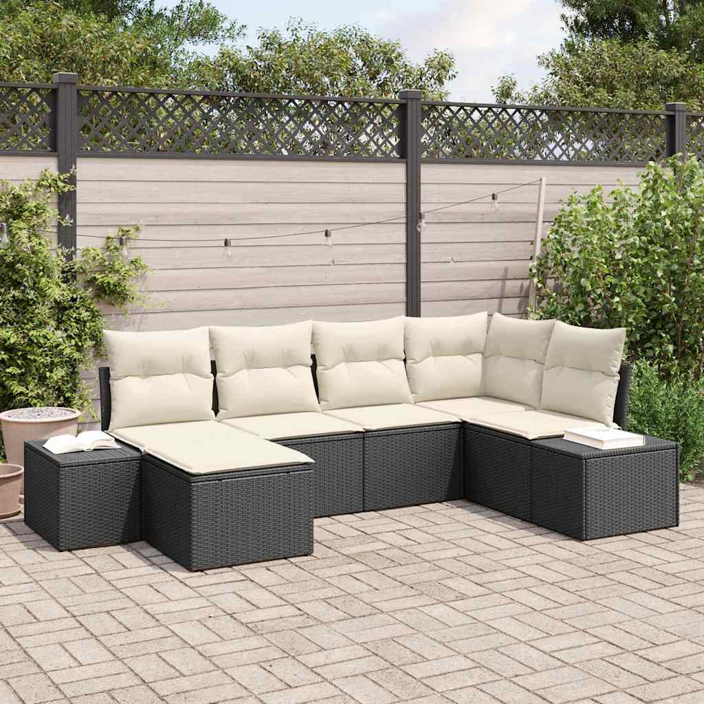 Gartensofa-set 6 stk. Schwarz und Creme Poly-Rattan