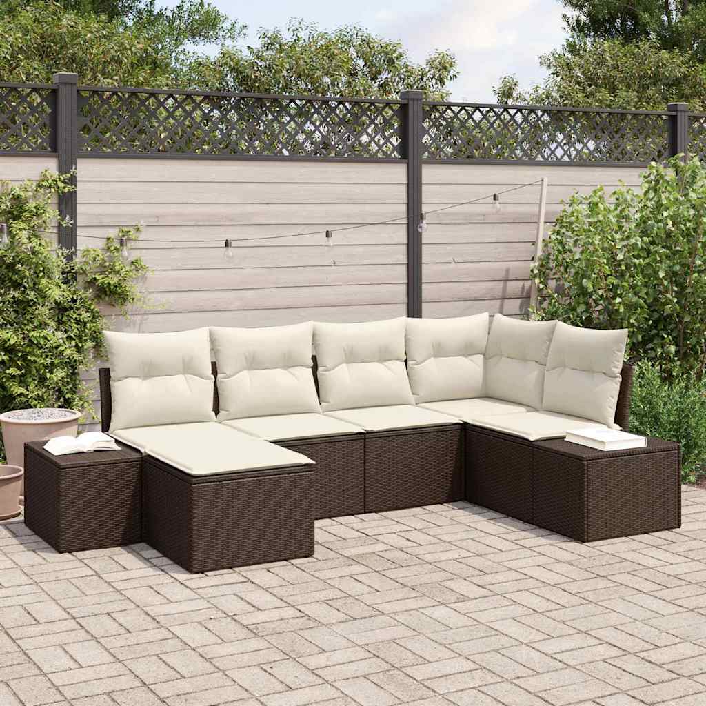 Gartensofa-set 6 Stk. Braun und Creme Poly-Rattan
