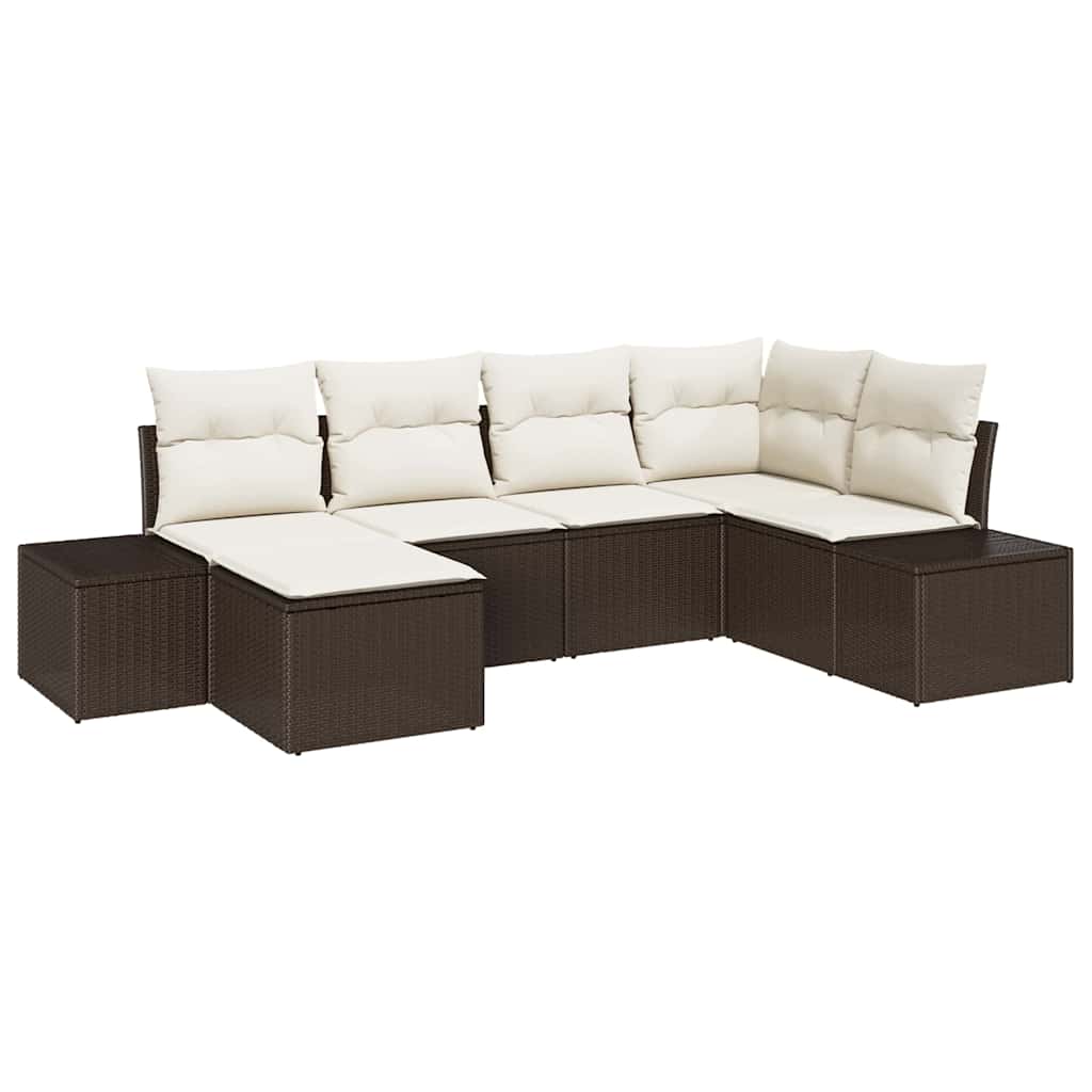 Gartensofa-set 6 Stk. Braun und Creme Poly-Rattan
