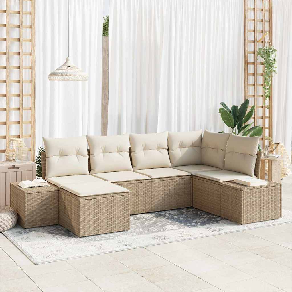 Gartensofa-set 6 stk. Beige und Creme Poly-Rattan