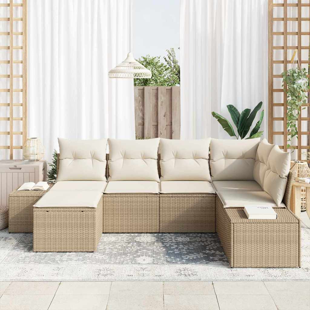 Gartensofa-set 6 stk. Beige und Creme Poly-Rattan