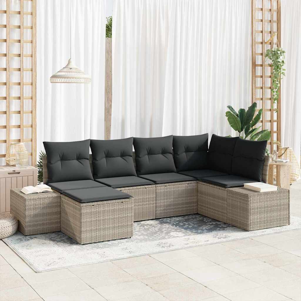 Gartensofa-set 6 Stk. Hellgrau Poly-Rattan