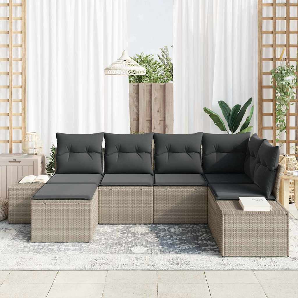 Gartensofa-set 6 Stk. Hellgrau Poly-Rattan