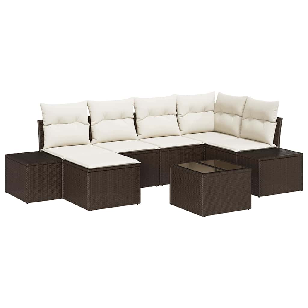 Gartensofa-set 7 Stk. Braun und Creme Poly-Rattan