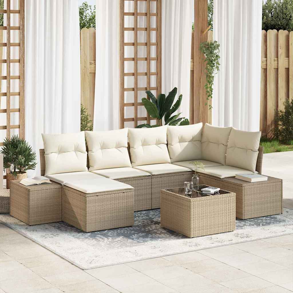 Gartensofa-set 7 stk. Beige und Creme Poly-Rattan