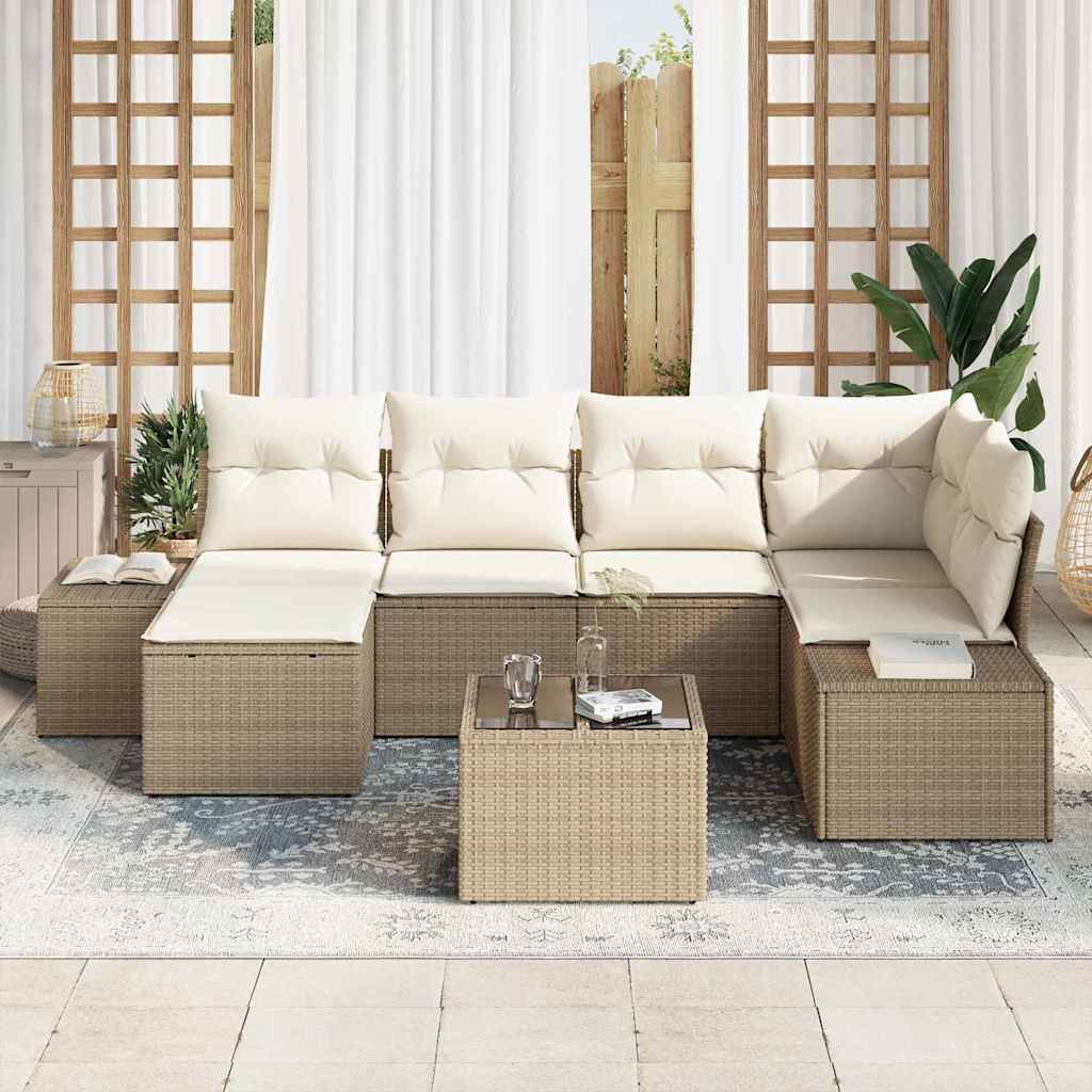 Gartensofa-set 7 stk. Beige und Creme Poly-Rattan
