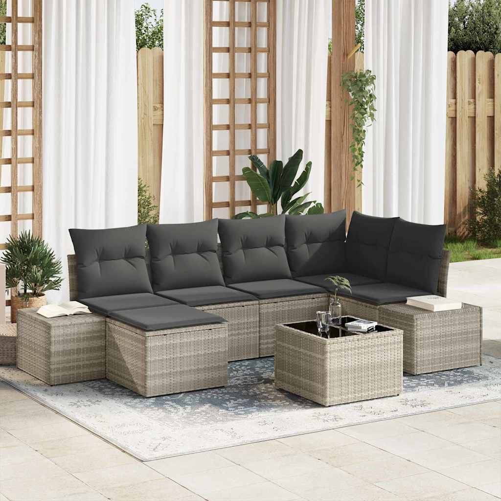 Gartensofa-set 7 stk. Hellgrau Poly-Rattan