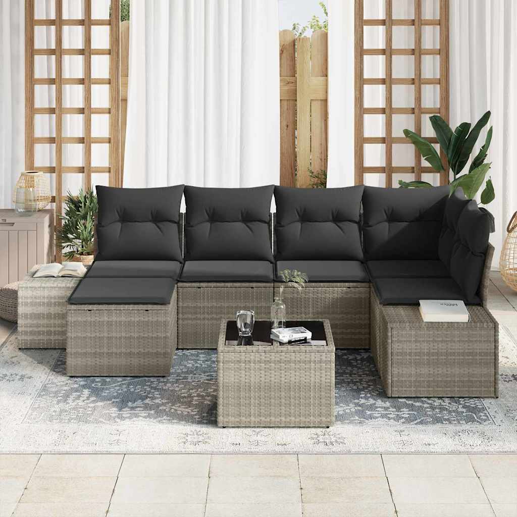 Gartensofa-set 7 stk. Hellgrau Poly-Rattan