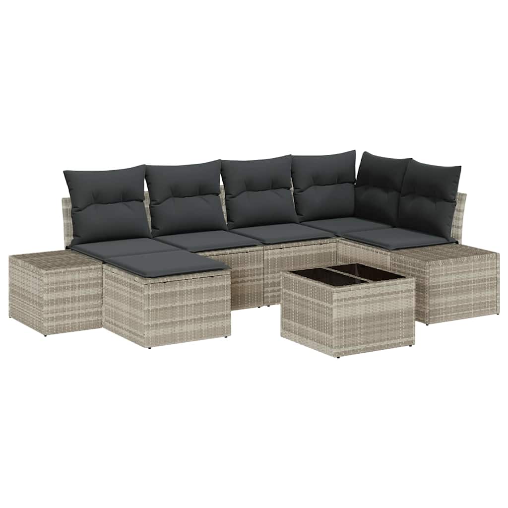 Gartensofa-set 7 stk. Hellgrau Poly-Rattan