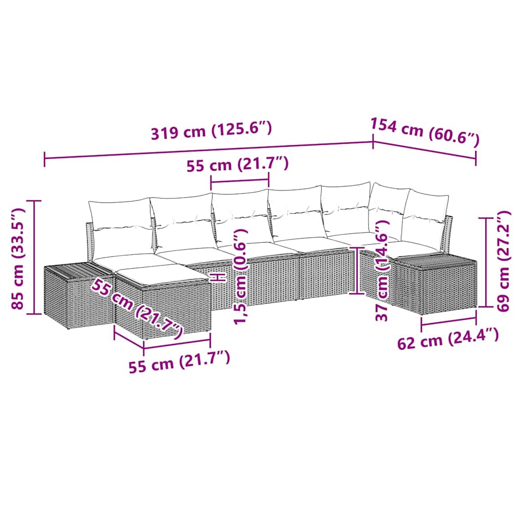 Gartensofa-set 7 stk. Braun Poly-Rattan