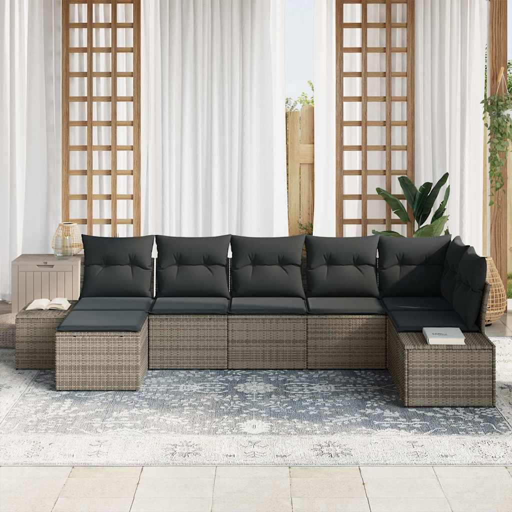 Gartensofa-set 7 stk. Grau Poly-Rattan