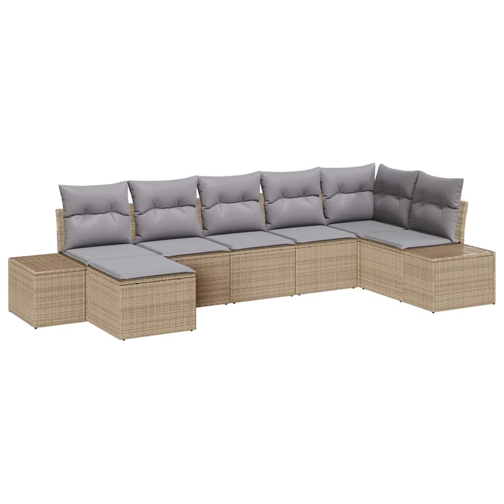 Gartensofa-set mit Kissen 7 pcs Beige Poly-Rattan