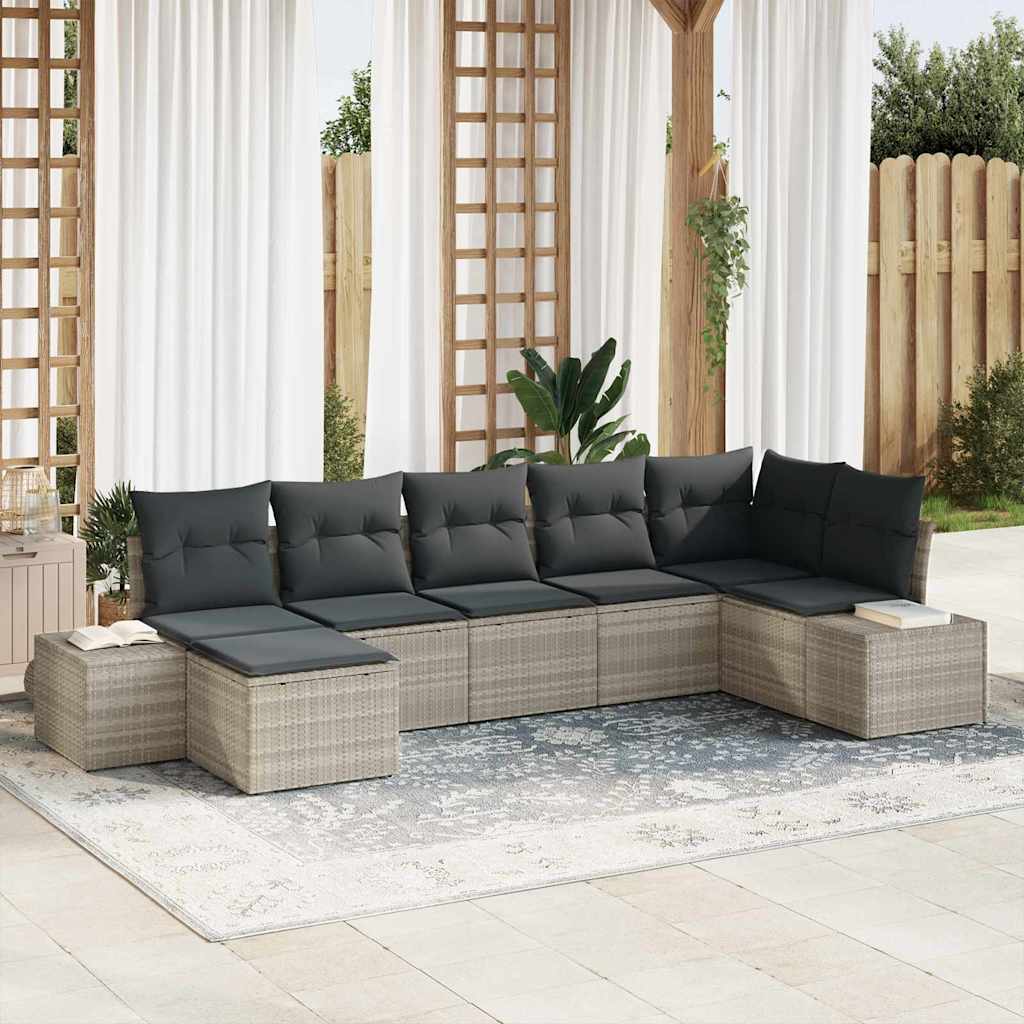 Gartensofa-set 7 stk. Hellgrau Poly-Rattan