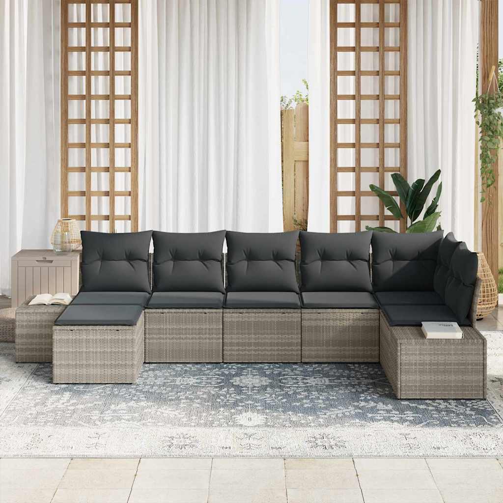Gartensofa-set 7 stk. Hellgrau Poly-Rattan
