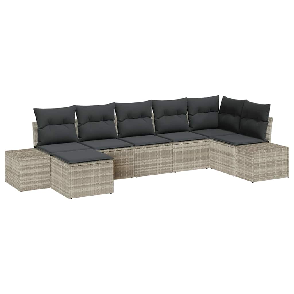 Gartensofa-set 7 stk. Hellgrau Poly-Rattan