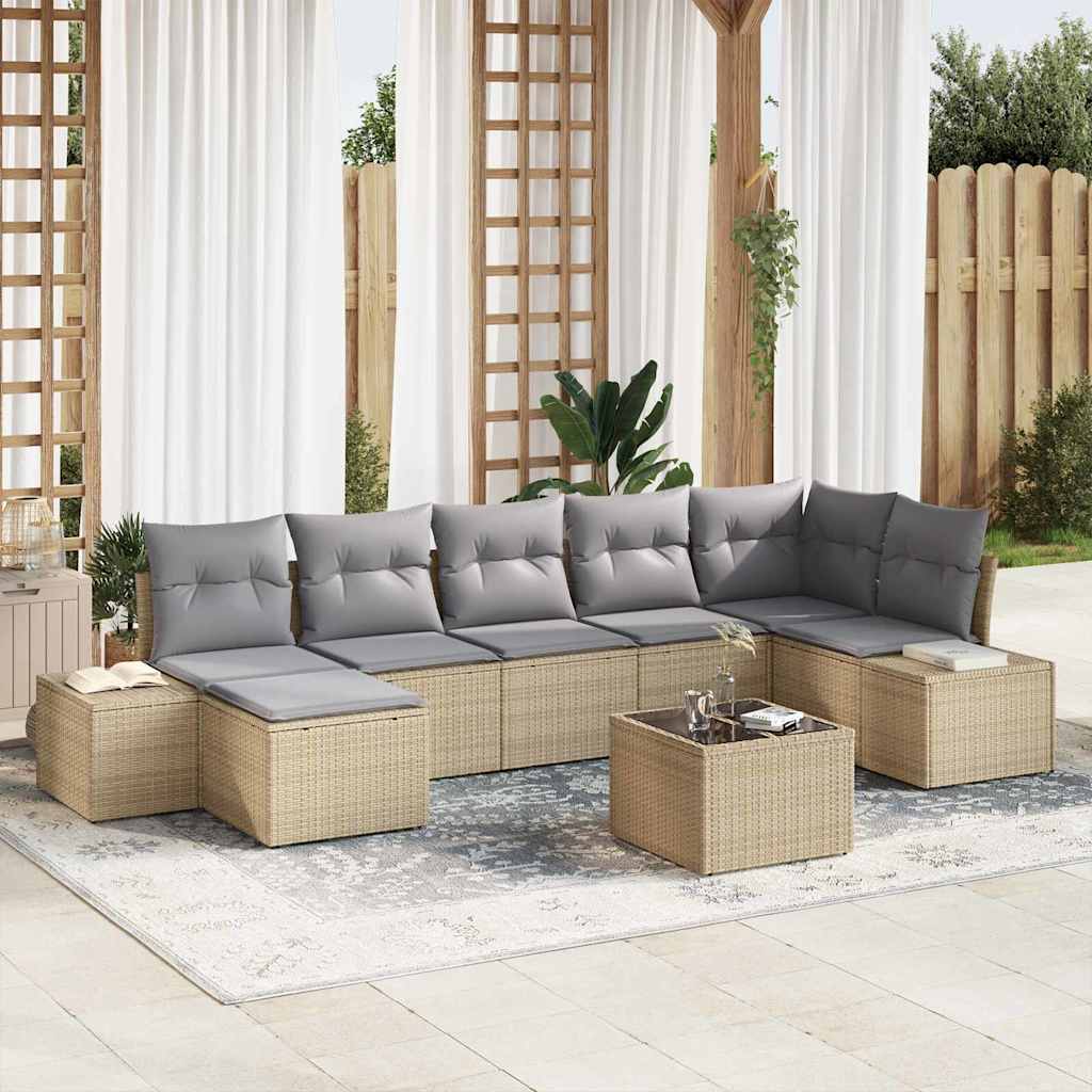 Gartensofa-set mit Kissen 8 pcs Beige Poly-Rattan
