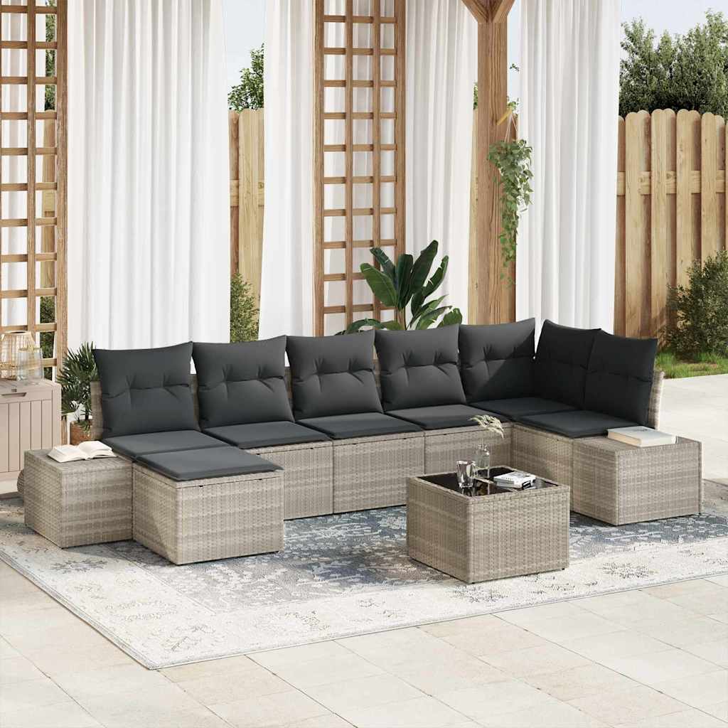 Gartensofa-set 8 Stk. Hellgrau Poly-Rattan
