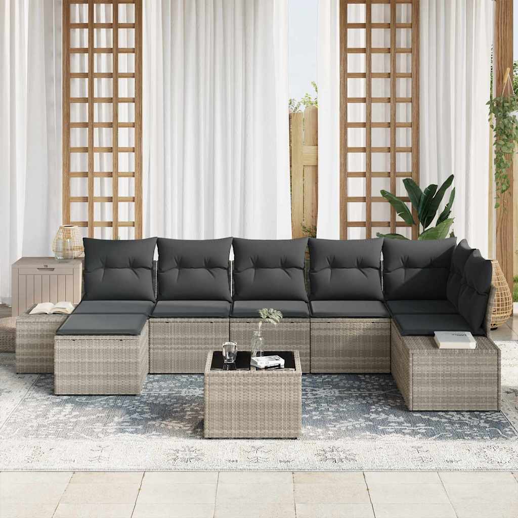 Gartensofa-set 8 Stk. Hellgrau Poly-Rattan