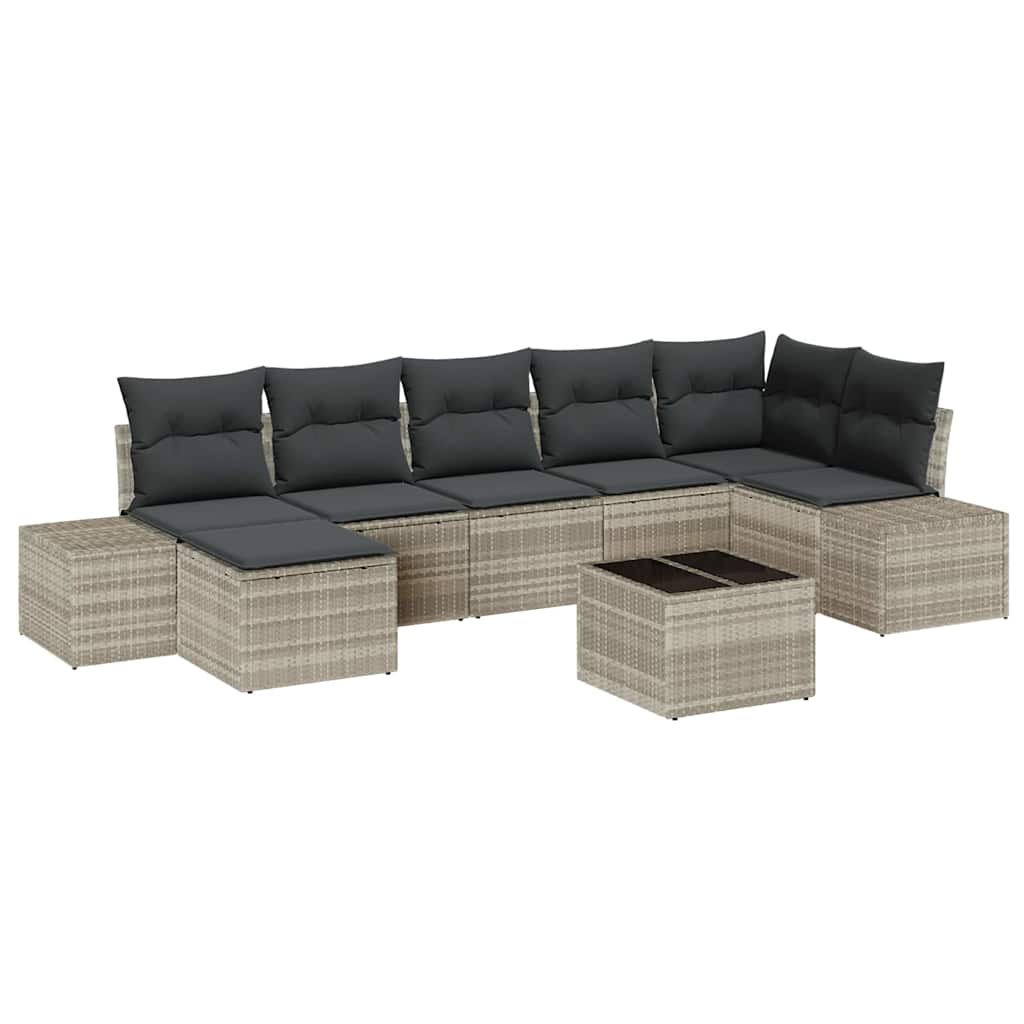 Gartensofa-set 8 Stk. Hellgrau Poly-Rattan