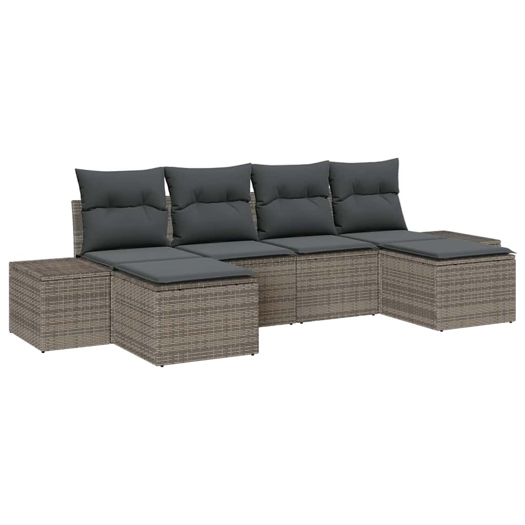 Gartensofa-set 6 stk. Grau Poly-Rattan